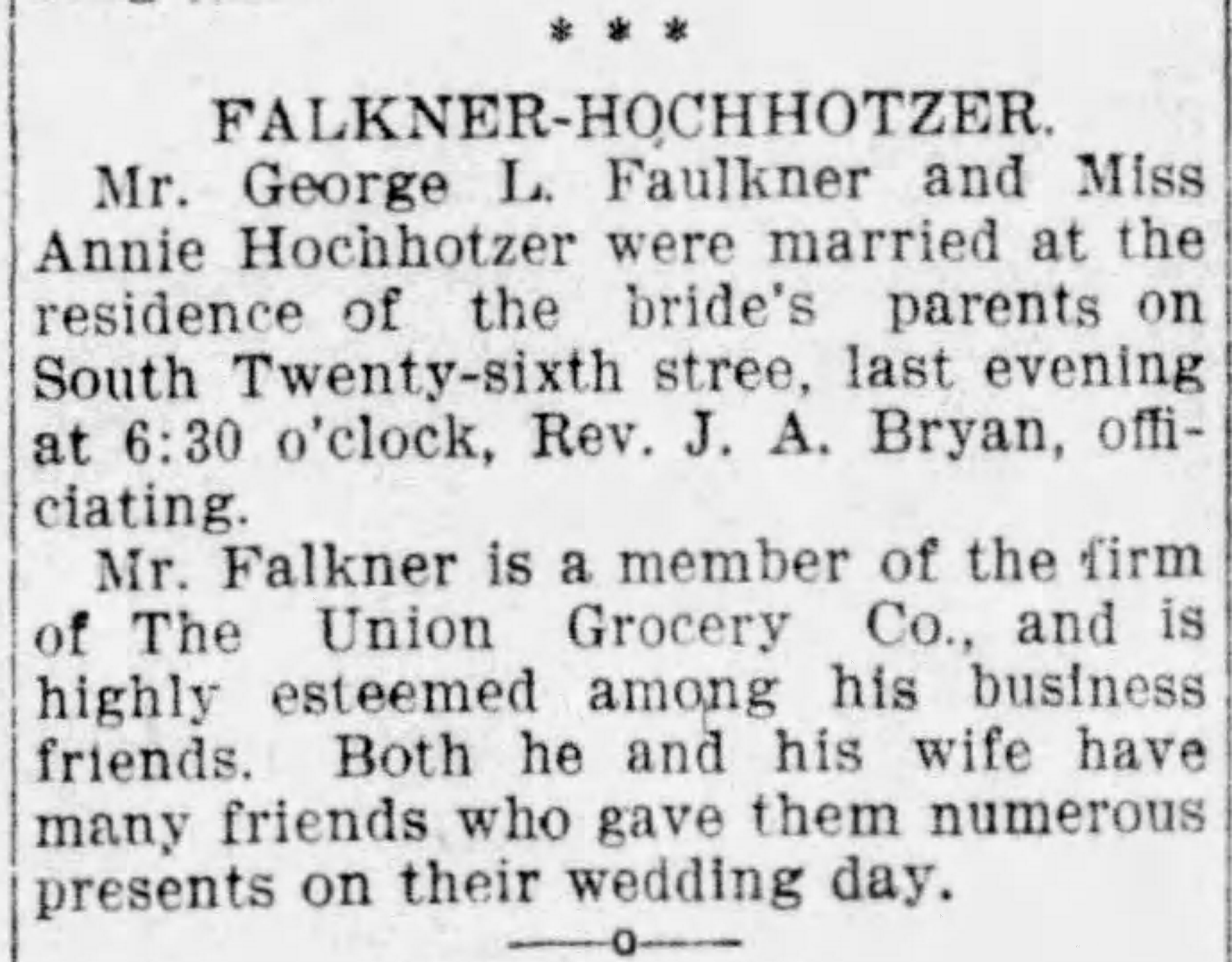George L. Faulkner-Annie Hochhotzer